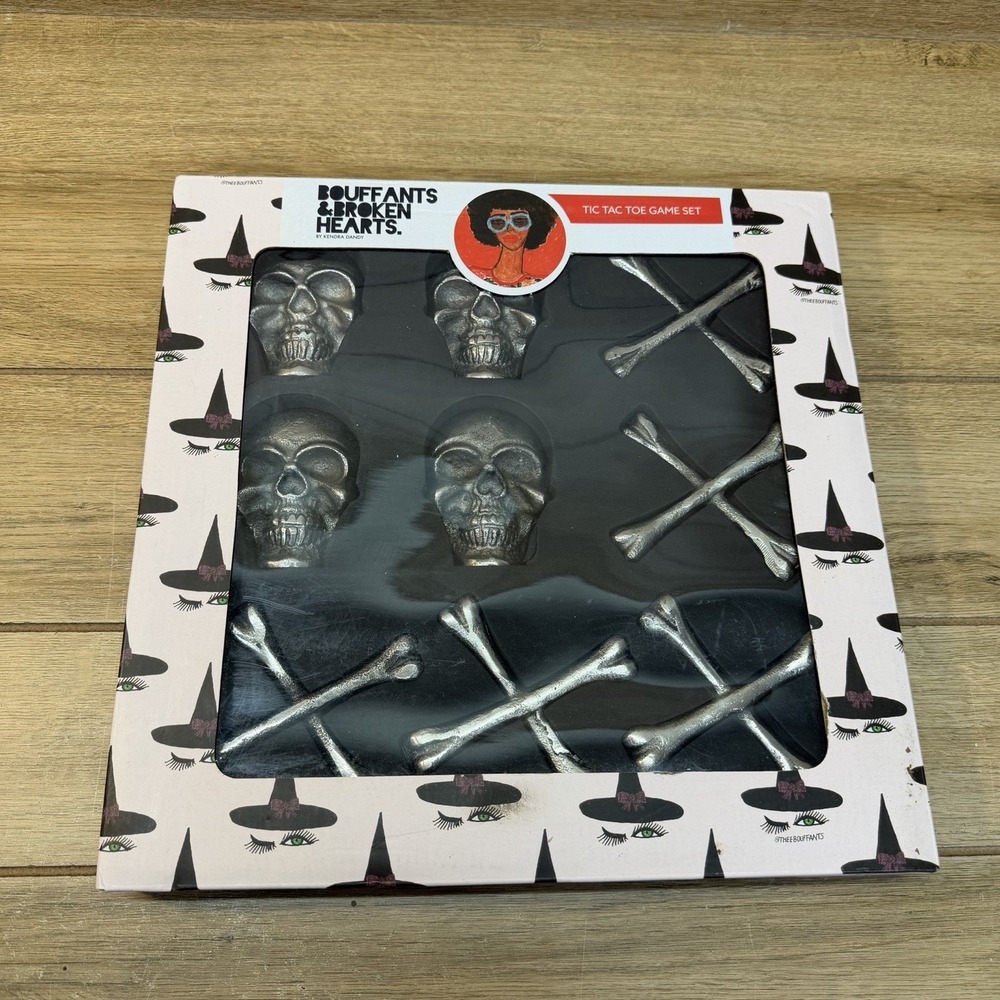 Skull and Bones Tic Tac Toe Set Silver Brass Halloween Decor Spooky Gothic